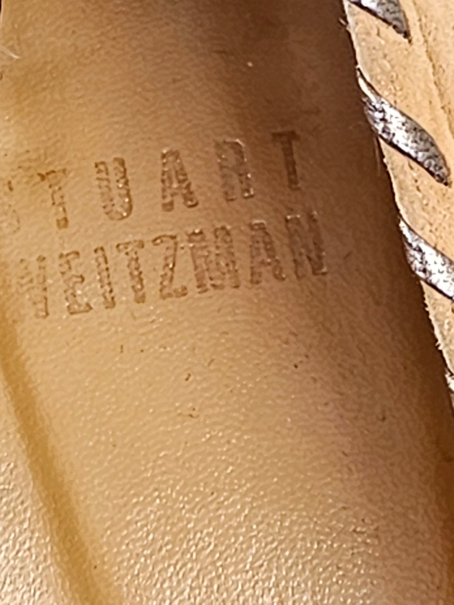 Women's Stuart Weitzman Neutral Camel Suede Whipstitch Tassel Heels Pointed Toe Size 6 1/2