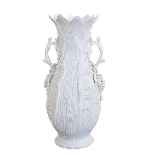 Antique Parian Ware White Vase Grapes Decorr 10" T x 6" Wide