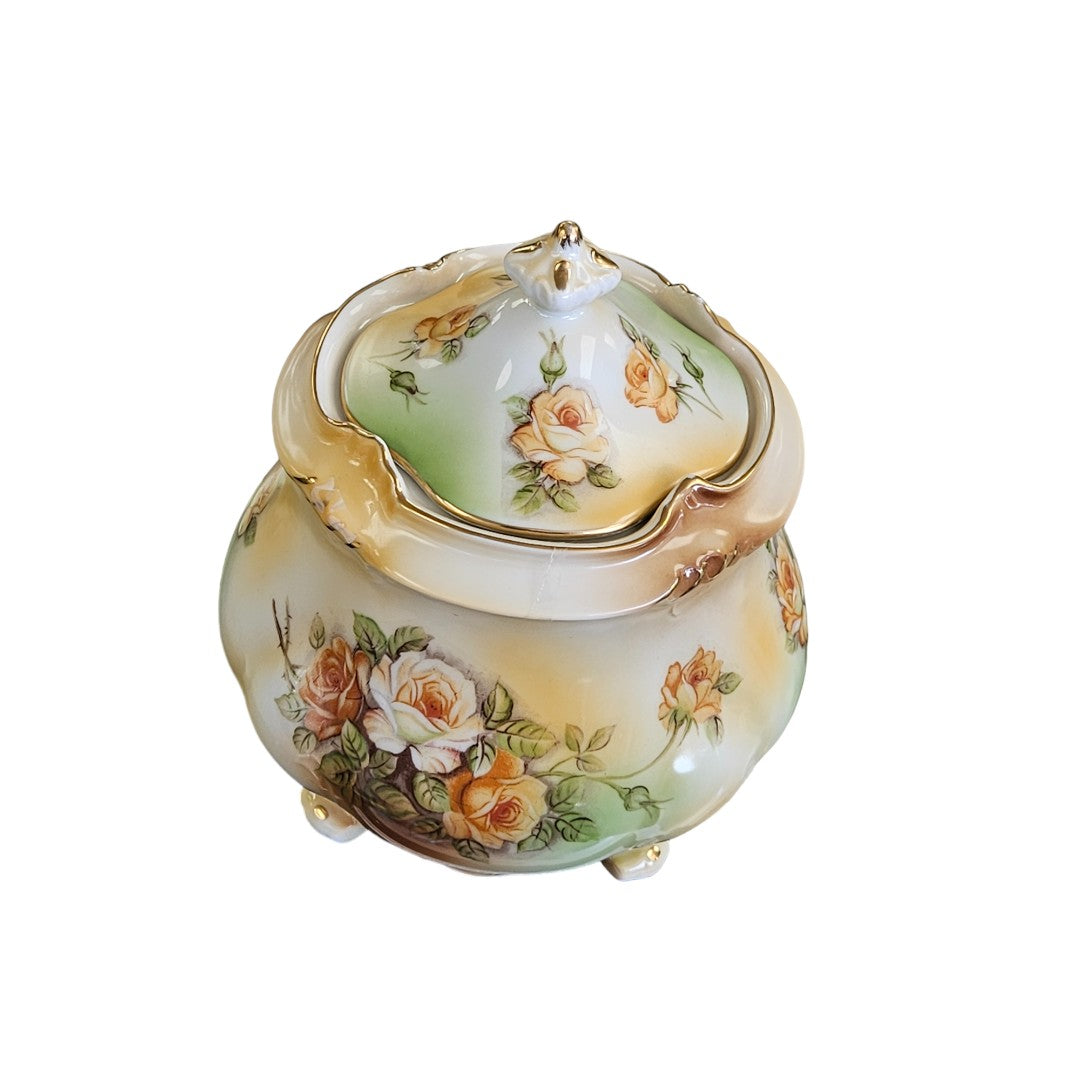 Vintage Porcelain Prussia Biscuit Jar w/Lid 8"x6" Wide