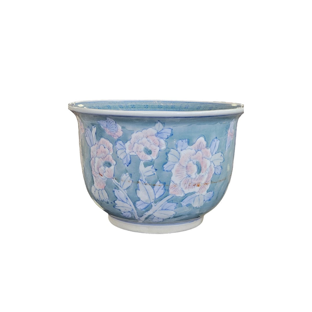 Vintage Blue/Pink Pottery Asian Fish Bowl