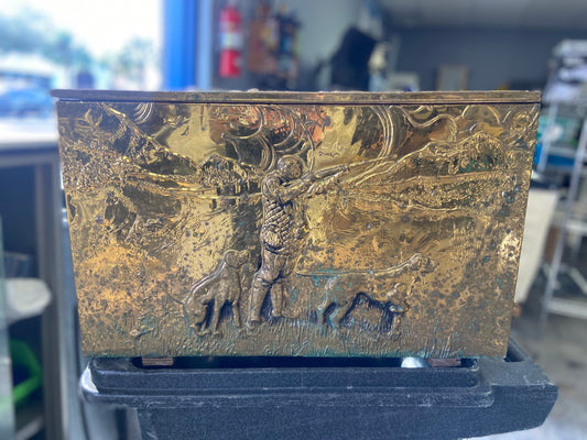 Vintage Traditional English Hunt Raised Carving Brass Chest
