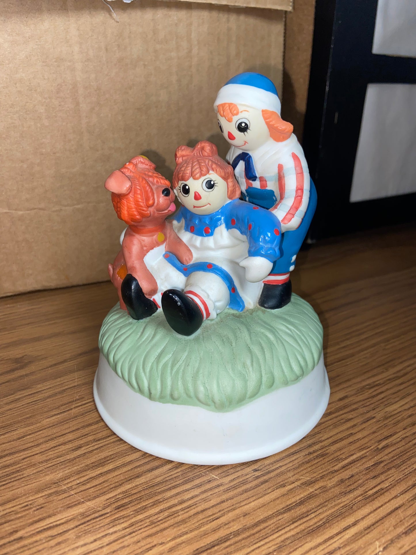 Vintage Raggedy Ann and Andy with Arthur Flambr Music Figurine