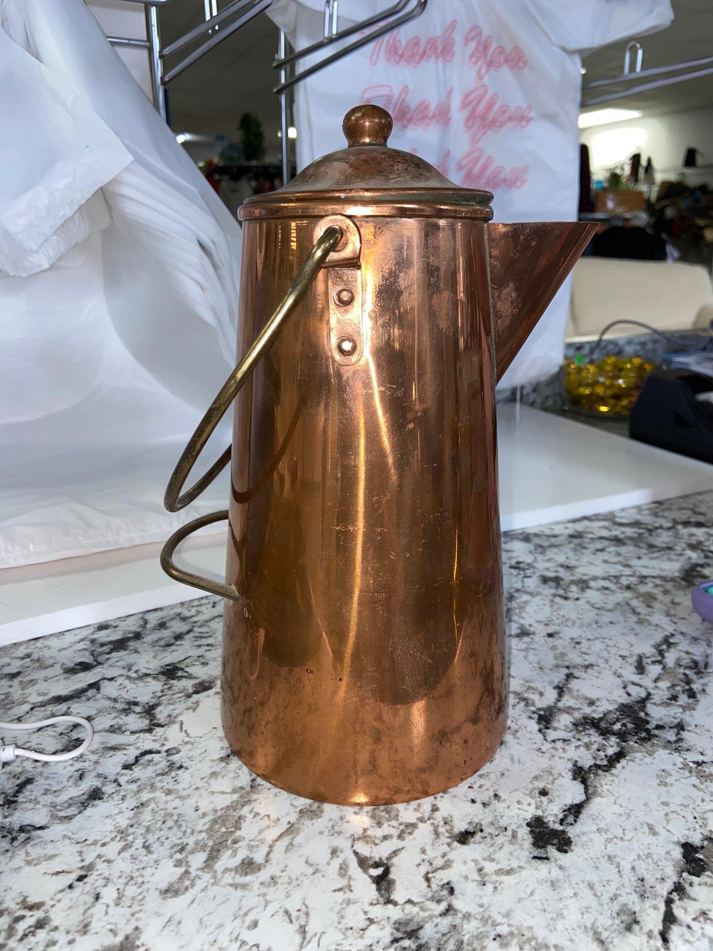 Portuguese Vintage Copper Swing Handle Coffee Pot