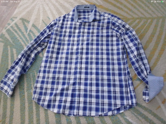 Bugatchi Uomo Mens Blue Plaid Long Sleeve Button Down Shirt (size: L)
