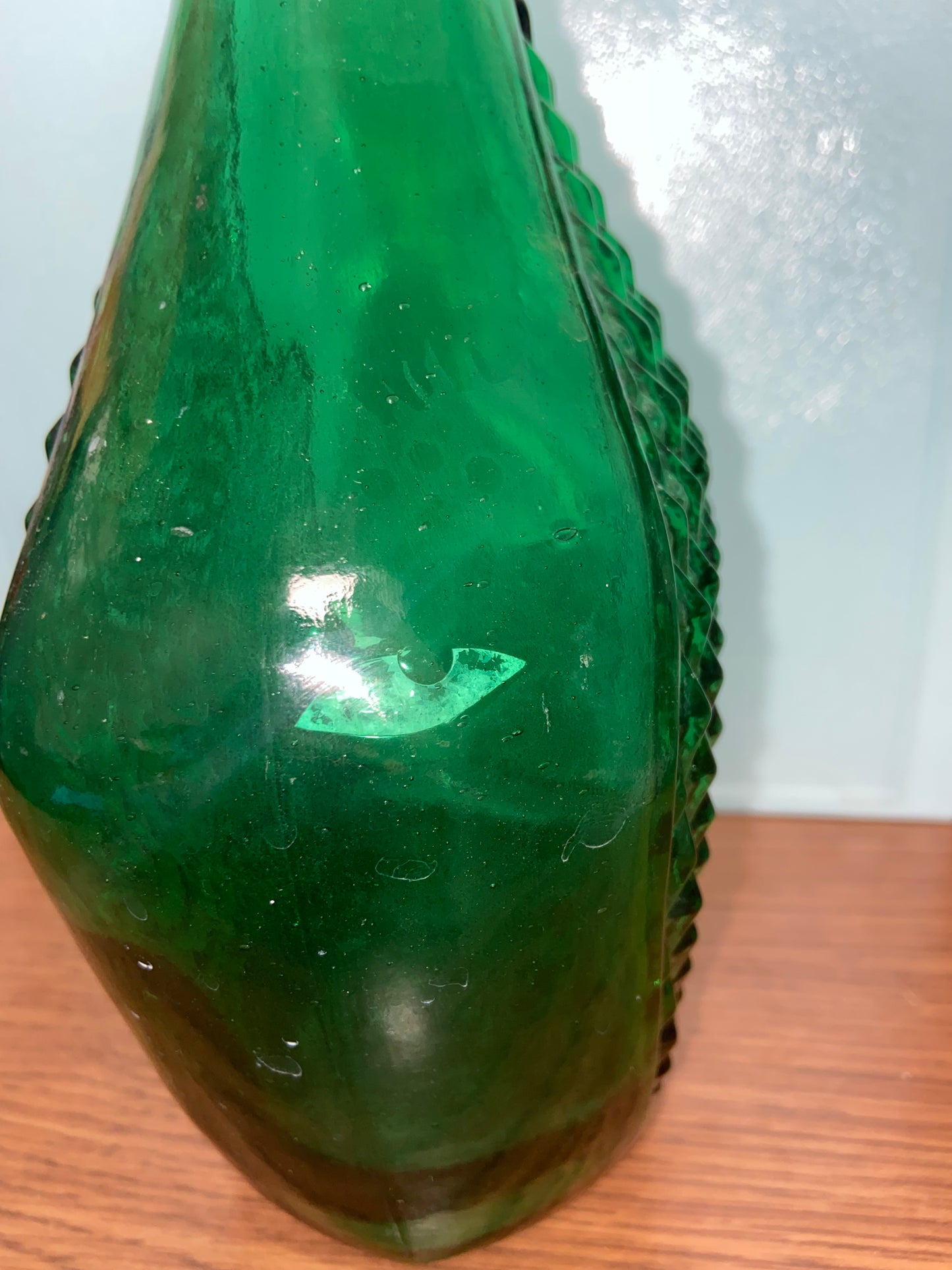 Vintage Green Italian Empoli Glass Diamond Point Decanter