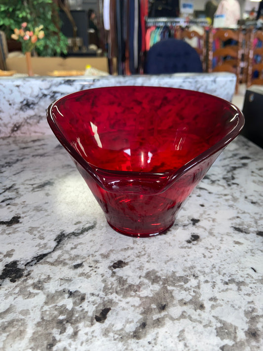 Viking Etched Ruby Red Lipped Bowl