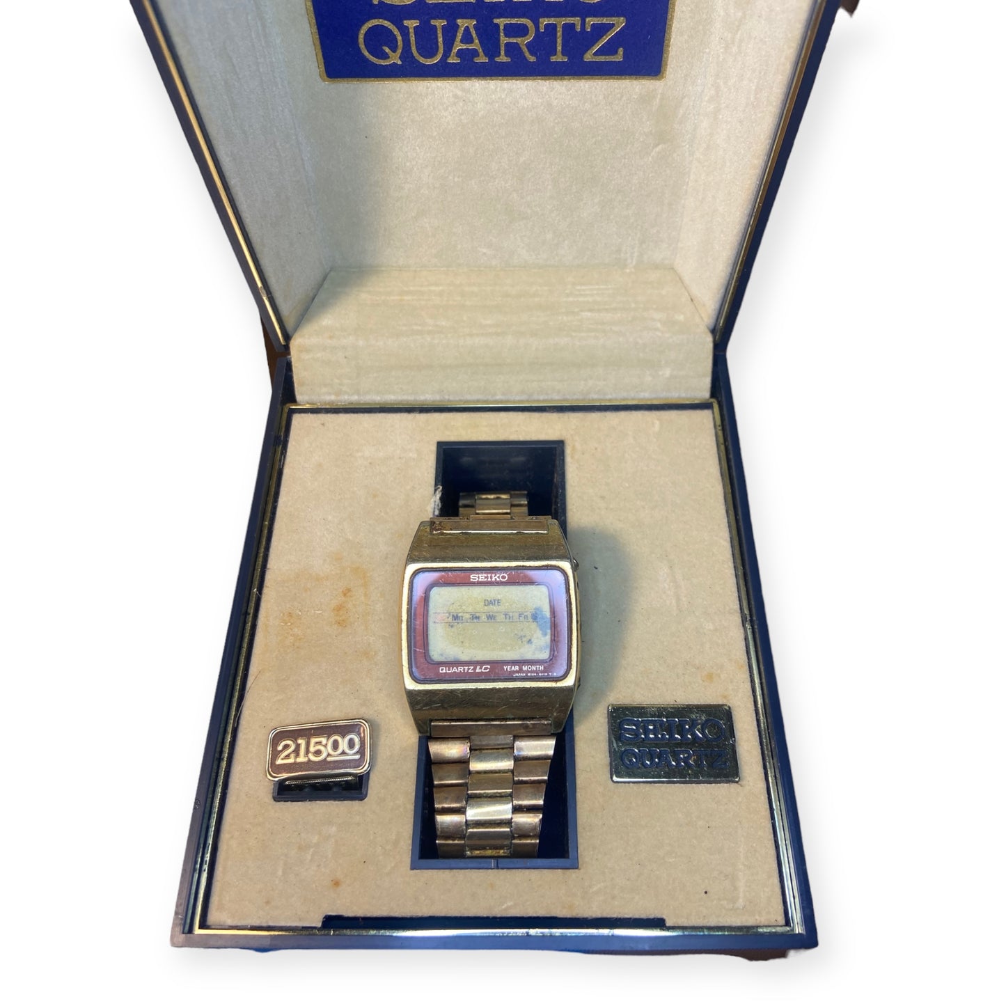 Vintage Seiko 1979 Gold Digital Cal.M154 Quartz Perpetual Calendar Box & Papers Even Reciept From The Navy Exchange