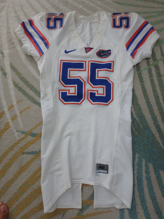 #55 Florida Gators 2008 *worn* SEC White Nike Pro Combat Game Issued Football Jersey (Size: 42 S Length+4)