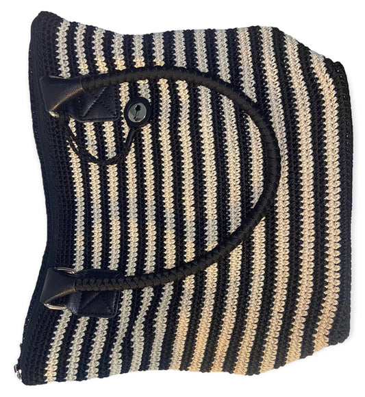 The Sak Cambria Crochet Large Tote Black/Eggshell Stripe