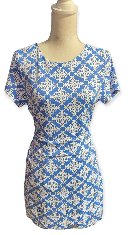 Lulu B Blue and White GeoFloral Dress (size M)