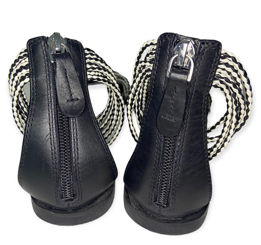 Tory Burch Mignon Women's Braided Flat Hardware Black/Ivory Sandal (size 7.5)