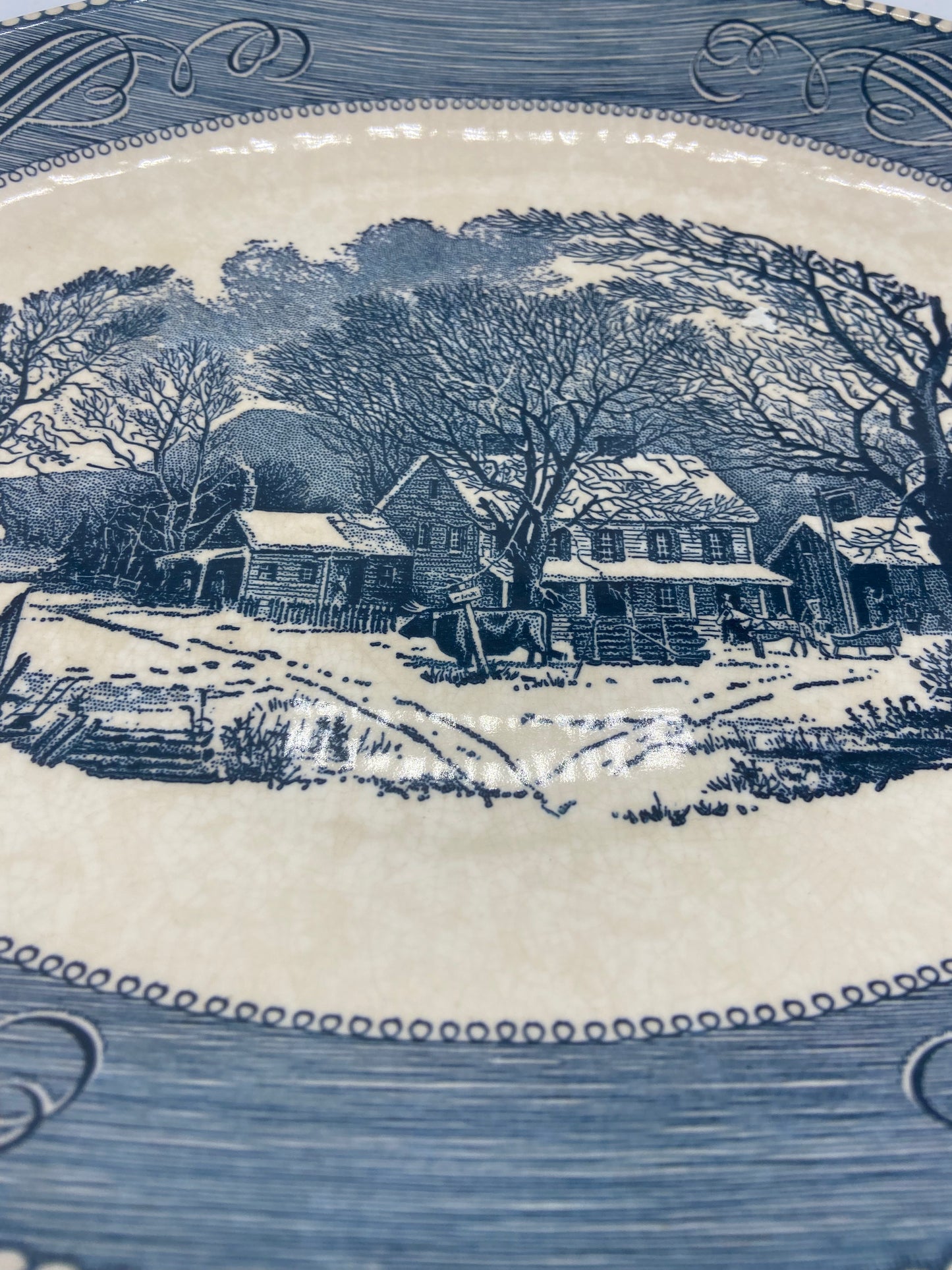 Currier and Ives Blue Oval Serving Platter by Royal