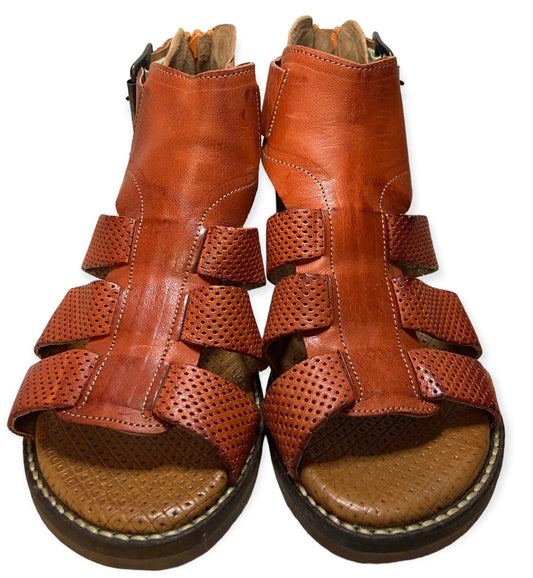 Casta Sundance Leopard and Brick Leather Sandals (size 6)