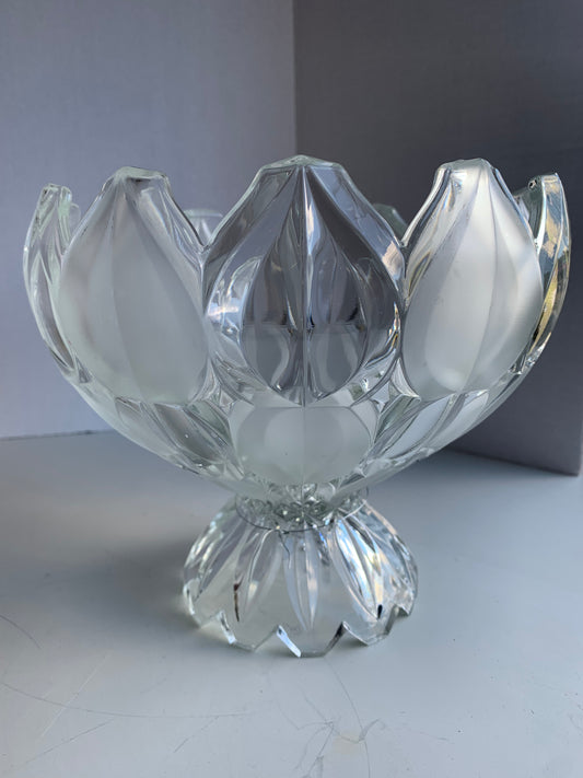 Bohemian Glass Centerpiece Bowl. Frosted & Clear