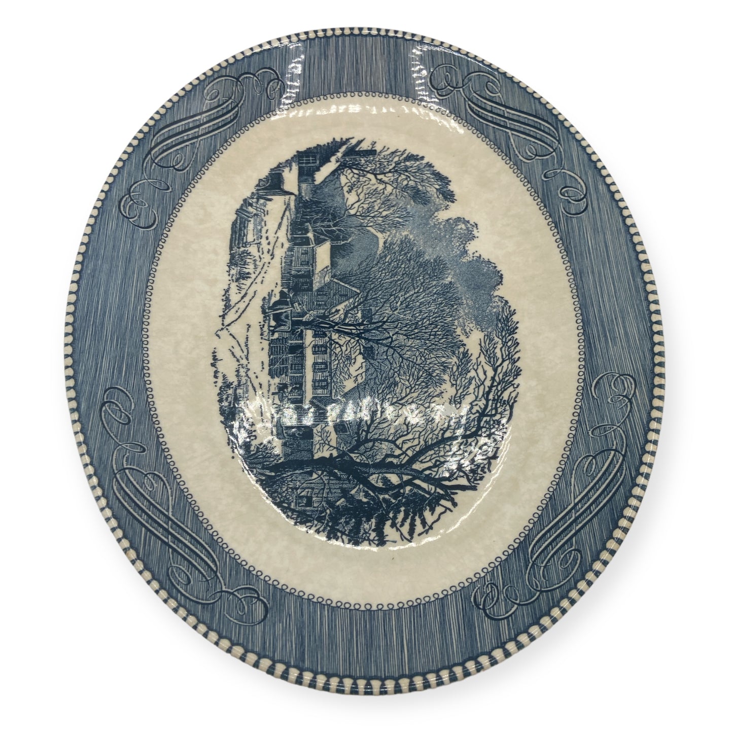 Currier and Ives Blue Oval Serving Platter by Royal
