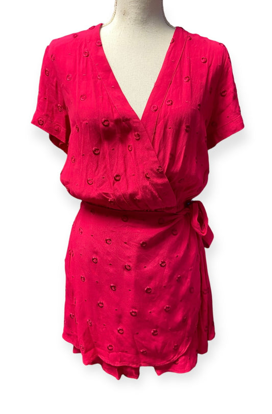 Anthropologie Greenbrier Embroidered Summer Wrap Romper Magenta Hot Pink (size S)